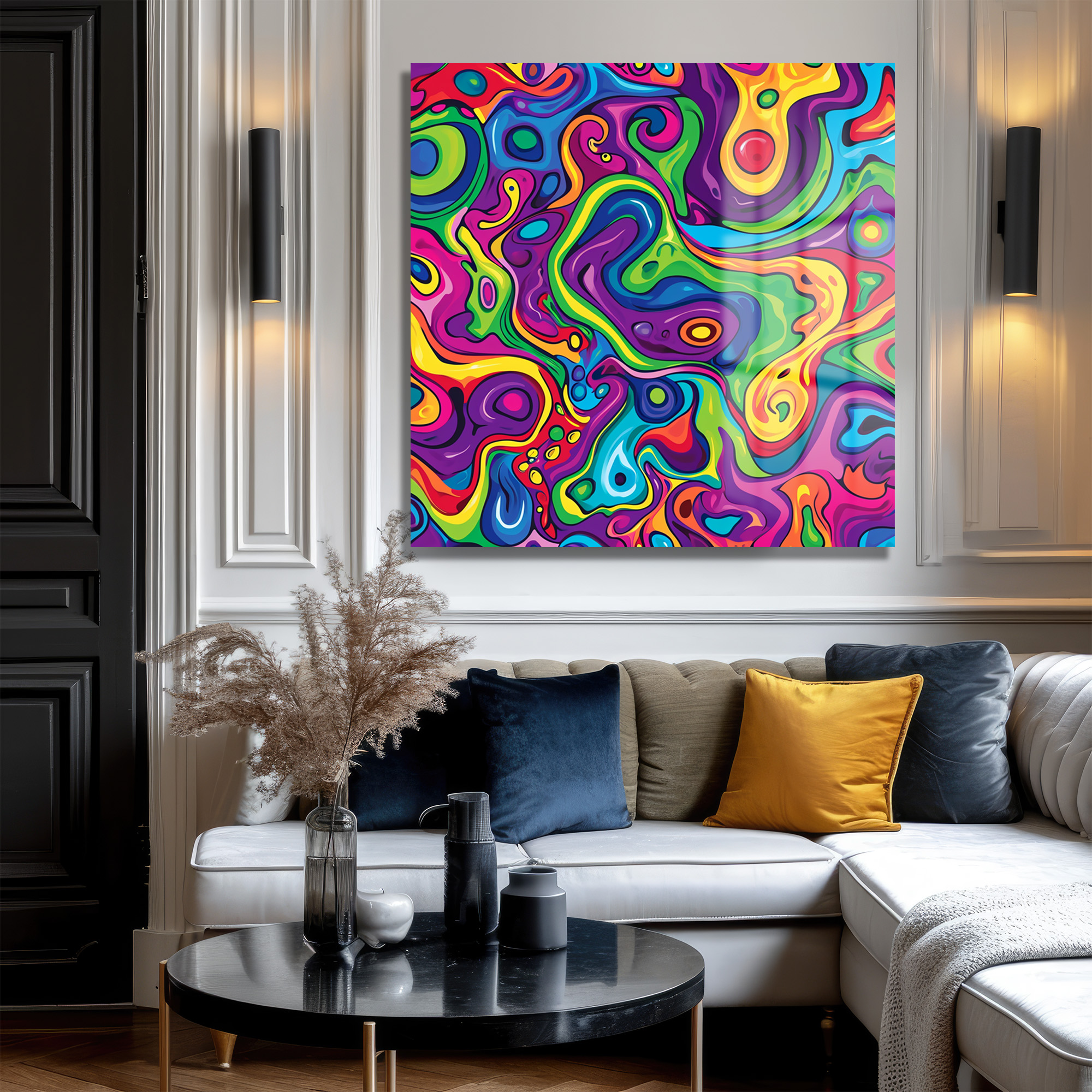 Canlı Renklerin Dansı: Psychedelic Akışkan Sanat Cam Tablo Duvar Dekoru Canlı Renklerin Dansı: Psychedelic Akışkan Sanat Cam Tablo - Görsel 3