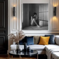 Siyah Beyaz Nü Kadın Sanatı Cam Tablo: İçsel Yolculuk Duvar Dekoru Siyah Beyaz Nü Kadın Sanatı Cam Tablo: İçsel Yolculuk Dekoratif Cam Tablo