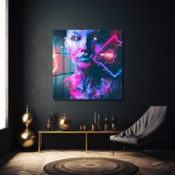 Siber Gelecek Kadın Portresi Cam Tablo - Glitch ve Neon Sanatı Duvar Dekoru Siber Gelecek Kadın Portresi Cam Tablo - Glitch ve Neon Sanatı Dekoratif Cam Tablo