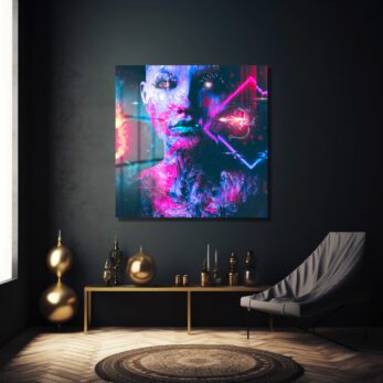 Siber Gelecek Kadın Portresi Cam Tablo - Glitch ve Neon Sanatı - Glazella Siber Gelecek Kadın Portresi Cam Tablo - Glitch ve Neon Sanatı - Glazella
