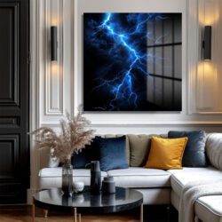 Mavi Şimşek Enerjisi Modern Cam Tablo Duvar Dekoru Mavi Şimşek Enerjisi Modern Cam Tablo Dekoratif Cam Tablo