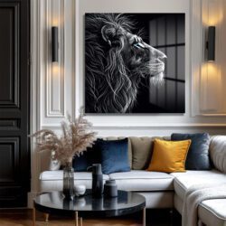 Mavi Gözlü Aslan Cam Tablo - Güç ve Asaletin Sembolü Duvar Dekoru Mavi Gözlü Aslan Cam Tablo - Güç ve Asaletin Sembolü Dekoratif Cam Tablo