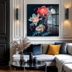 Büyüleyici Çiçek Buketi Modern Sanat Cam Tablo Duvar Dekoru Büyüleyici Çiçek Buketi Modern Sanat Cam Tablo Dekoratif Cam Tablo
