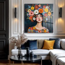 Rüya Gibi Çiçek Taçlı Kadın Sanatı Modern Cam Tablo Duvar Dekoru Rüya Gibi Çiçek Taçlı Kadın Sanatı Modern Cam Tablo Dekoratif Cam Tablo