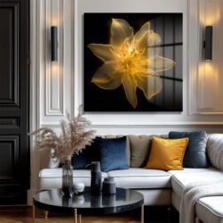 Ethereal Altın Çiçek Işıltısı Cam Tablo Duvar Dekoru Ethereal Altın Çiçek Işıltısı Cam Tablo Dekoratif Cam Tablo