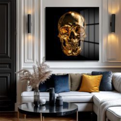 Altın Kafatası Lüks Cam Tablo - Modern Duvar Sanatı Duvar Dekoru Altın Kafatası Lüks Cam Tablo - Modern Duvar Sanatı Dekoratif Cam Tablo
