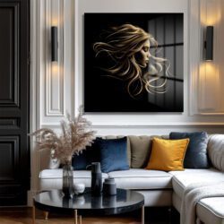 Altın Saçlı Kadın Portresi Modern Cam Tablo Duvar Dekoru Altın Saçlı Kadın Portresi Modern Cam Tablo Dekoratif Cam Tablo