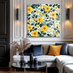 Bahar Neşesi Sarı Çiçekler Desenli Modern Cam Tablo Duvar Dekoru Bahar Neşesi Sarı Çiçekler Desenli Modern Cam Tablo Dekoratif Cam Tablo