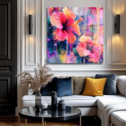 Tropik Rüyalar: Canlı Hibiskus Çiçekleri Cam Tablo Duvar Dekoru Tropik Rüyalar: Canlı Hibiskus Çiçekleri Cam Tablo Dekoratif Cam Tablo