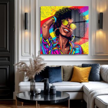 Pop Art Enerjili Renkli Kadın Portresi Cam Tablo - Glazella Pop Art Enerjili Renkli Kadın Portresi Cam Tablo - Glazella