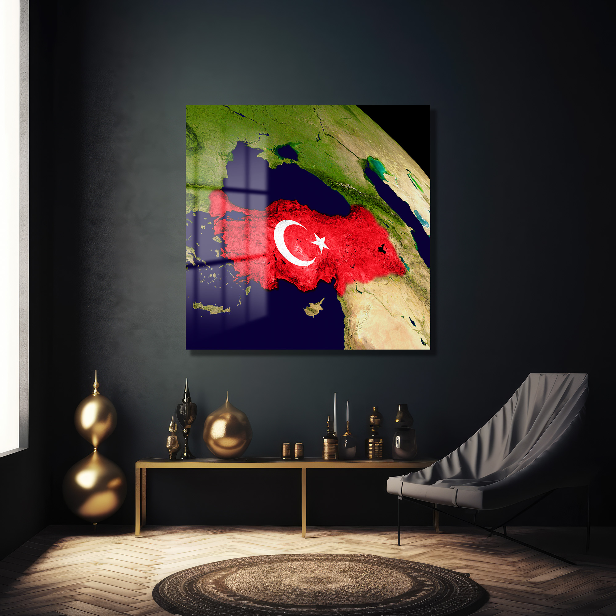 Türkiye Haritası ve Bayrağı Temalı Premium Cam Tablo Duvar Dekoru Türkiye Haritası ve Bayrağı Temalı Premium Cam Tablo - Görsel 2