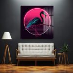 Neon Flamingo Rüyası: Synthwave Estetiğinde Cam Tablo Duvar Dekoru Neon Flamingo Rüyası: Synthwave Estetiğinde Cam Tablo Dekoratif Cam Tablo