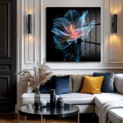 Eterik Işıltı: Mavi Çiçek Modern Cam Tablo Duvar Dekoru Eterik Işıltı: Mavi Çiçek Modern Cam Tablo Dekoratif Cam Tablo