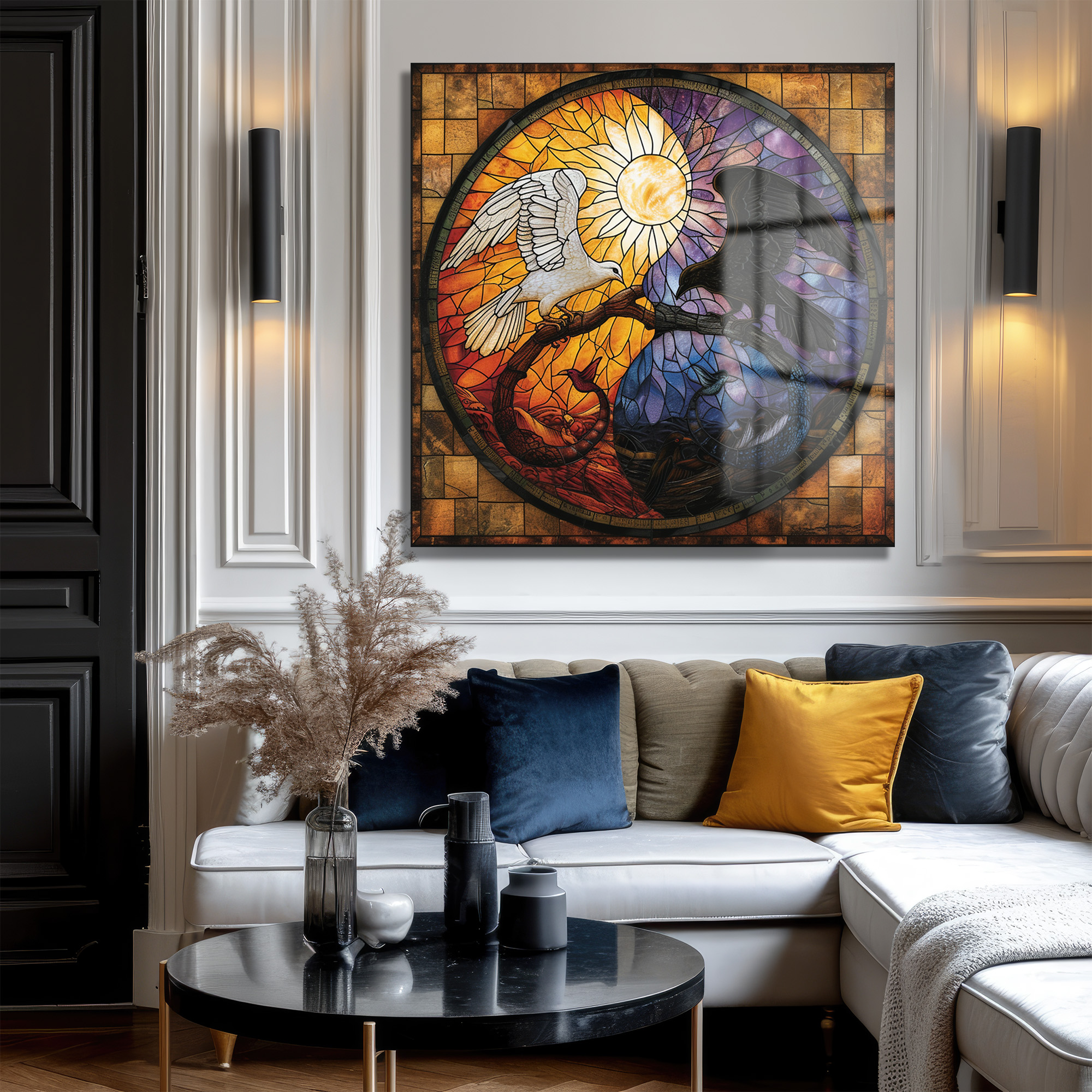 Yin Yang Stained Glass Cam Tablo: Denge ve Uyumun Sanatsal Dansı - Glazella Yin Yang Stained Glass Cam Tablo: Denge ve Uyumun Sanatsal Dansı - Glazella