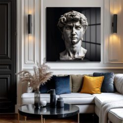 Parçalanmış David Heykeli Tasarımlı Estetik Cam Tablo Duvar Dekoru Parçalanmış David Heykeli Tasarımlı Estetik Cam Tablo Dekoratif Cam Tablo
