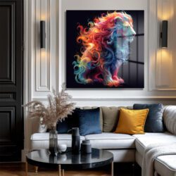 Büyüleyici Renkli Aslan Cam Tablo Duvar Dekoru Büyüleyici Renkli Aslan Cam Tablo Dekoratif Cam Tablo