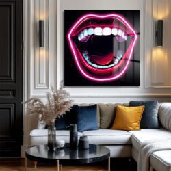 Neon Dudaklar Pop Art Cam Tablo - Enerjik Duvar Sanatı Duvar Dekoru Neon Dudaklar Pop Art Cam Tablo - Enerjik Duvar Sanatı Dekoratif Cam Tablo