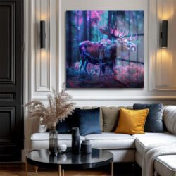 Neon Ormanın Gizemli Geyiği Cam Tablo Duvar Dekoru Neon Ormanın Gizemli Geyiği Cam Tablo Dekoratif Cam Tablo