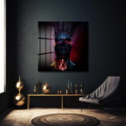 Karanlığın Hükümdarı: Neon Işıklı Fütüristik Cam Tablo Duvar Dekoru Karanlığın Hükümdarı: Neon Işıklı Fütüristik Cam Tablo Dekoratif Cam Tablo