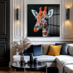 Gizemli Kırmızı Beyaz Zürafa Modern Cam Tablo Duvar Dekoru Gizemli Kırmızı Beyaz Zürafa Modern Cam Tablo Dekoratif Cam Tablo