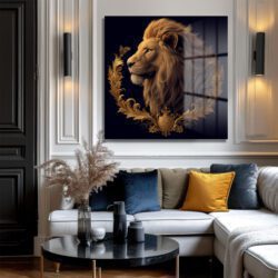 Majestik Aslan ve Altın Barok Çerçeve Cam Tablo Duvar Dekoru Majestik Aslan ve Altın Barok Çerçeve Cam Tablo Dekoratif Cam Tablo
