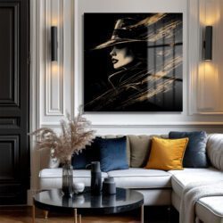 Gizemli Kadın ve Altın Esintisi Modern Cam Tablo Duvar Dekoru Gizemli Kadın ve Altın Esintisi Modern Cam Tablo Dekoratif Cam Tablo