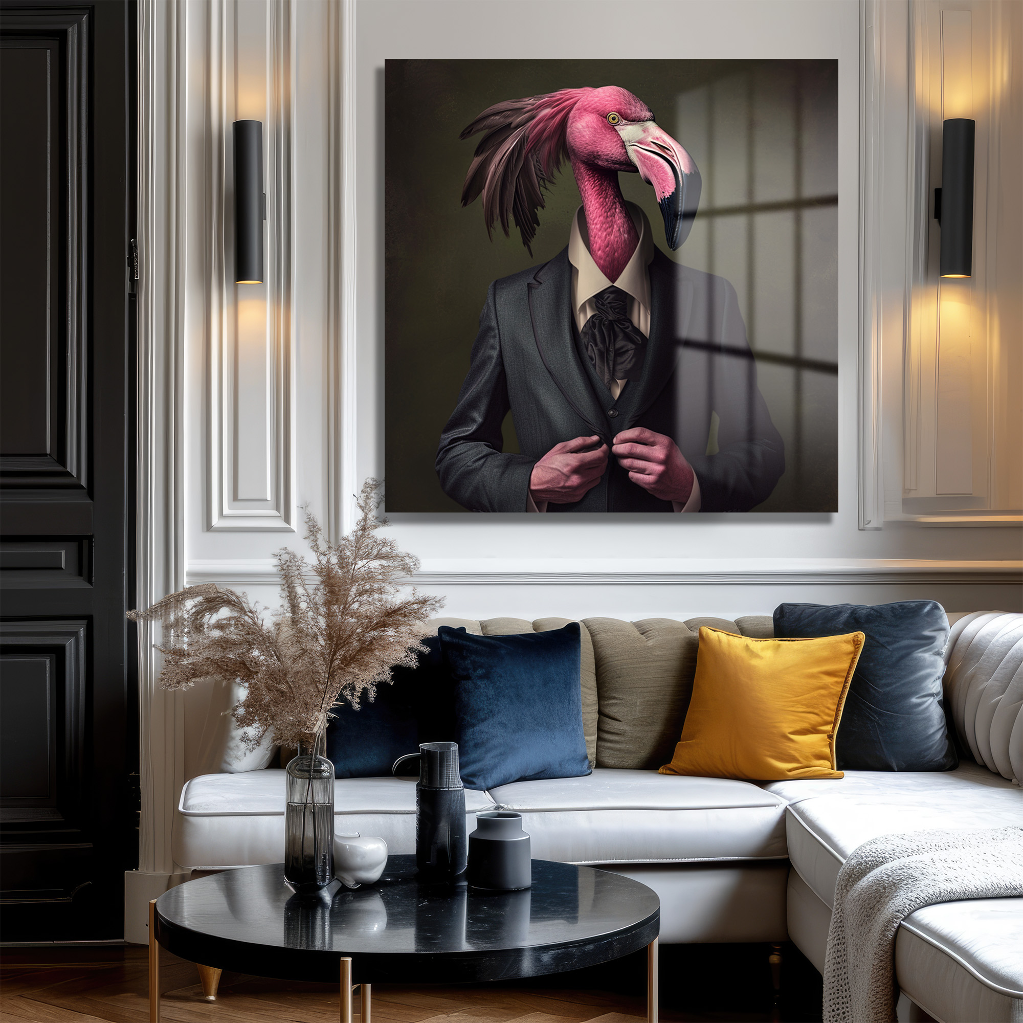 Flamingo Beyefendi: Pembe Zarafet Temalı Modern Cam Tablo Duvar Dekoru Flamingo Beyefendi: Pembe Zarafet Temalı Modern Cam Tablo - Görsel 3