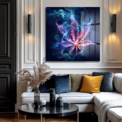 Neon Işıltılı Kenevir Yaprağı Cam Tablo - Mistik Duman Sanatı Duvar Dekoru Neon Işıltılı Kenevir Yaprağı Cam Tablo - Mistik Duman Sanatı Dekoratif Cam Tablo
