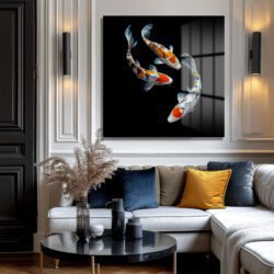 Uyumlu Koi Balıkları Cam Tablo – Feng Shui ve Zarafet Duvar Dekoru Uyumlu Koi Balıkları Cam Tablo – Feng Shui ve Zarafet Dekoratif Cam Tablo
