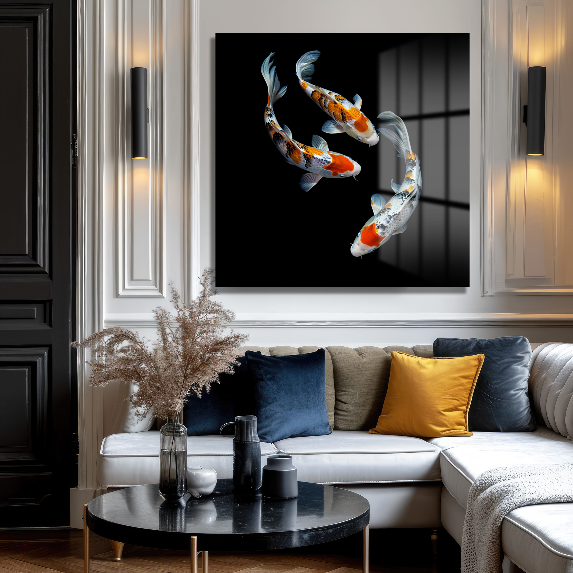 Uyumlu Koi Balıkları Cam Tablo – Feng Shui ve Zarafet Duvar Dekoru Uyumlu Koi Balıkları Cam Tablo – Feng Shui ve Zarafet - Görsel 3