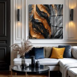 Lüks Siyah Altın Akışkan Sanat Cam Tablo Dekoratif Cam Tablo