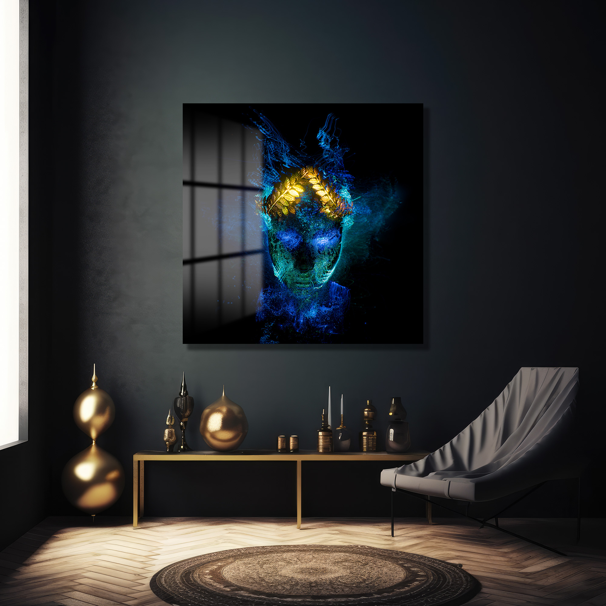 Mistik Aura: Dijital Sanat Temalı Işıltılı Cam Tablo Duvar Dekoru Mistik Aura: Dijital Sanat Temalı Işıltılı Cam Tablo - Görsel 2