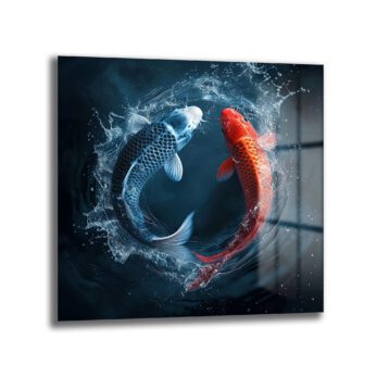 Yin Yang Koi Balıkları Cam Tablo - Su Dansı ve Uyum - Glazella