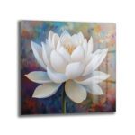 Zarif Beyaz Lotus Çiçeği Modern Sanat Cam Tablo - Glazella Zarif Beyaz Lotus Çiçeği Modern Sanat Cam Tablo - Glazella