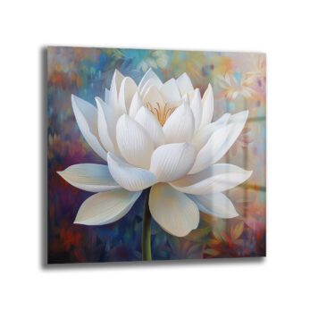 Zarif Beyaz Lotus Çiçeği Modern Sanat Cam Tablo - Glazella