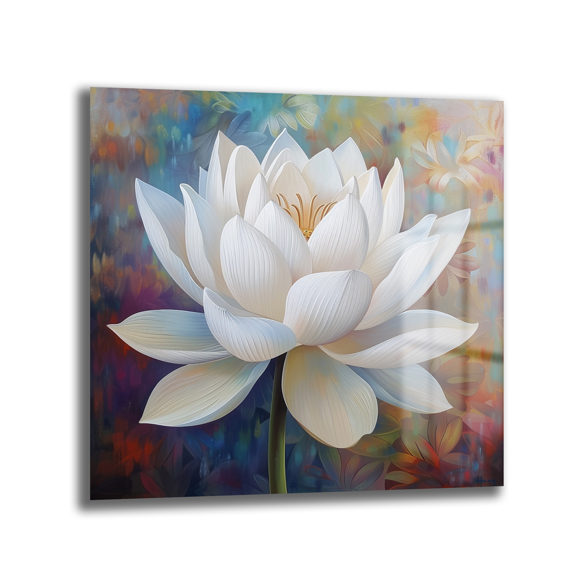 Zarif Beyaz Lotus Çiçeği Modern Sanat Cam Tablo - Glazella Zarif Beyaz Lotus Çiçeği Modern Sanat Cam Tablo - Glazella