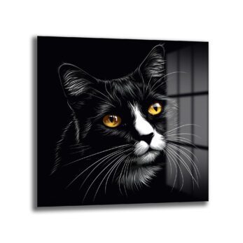 Gizemli Bakışlar: Siyah Kedi Cam Tablo - Glazella