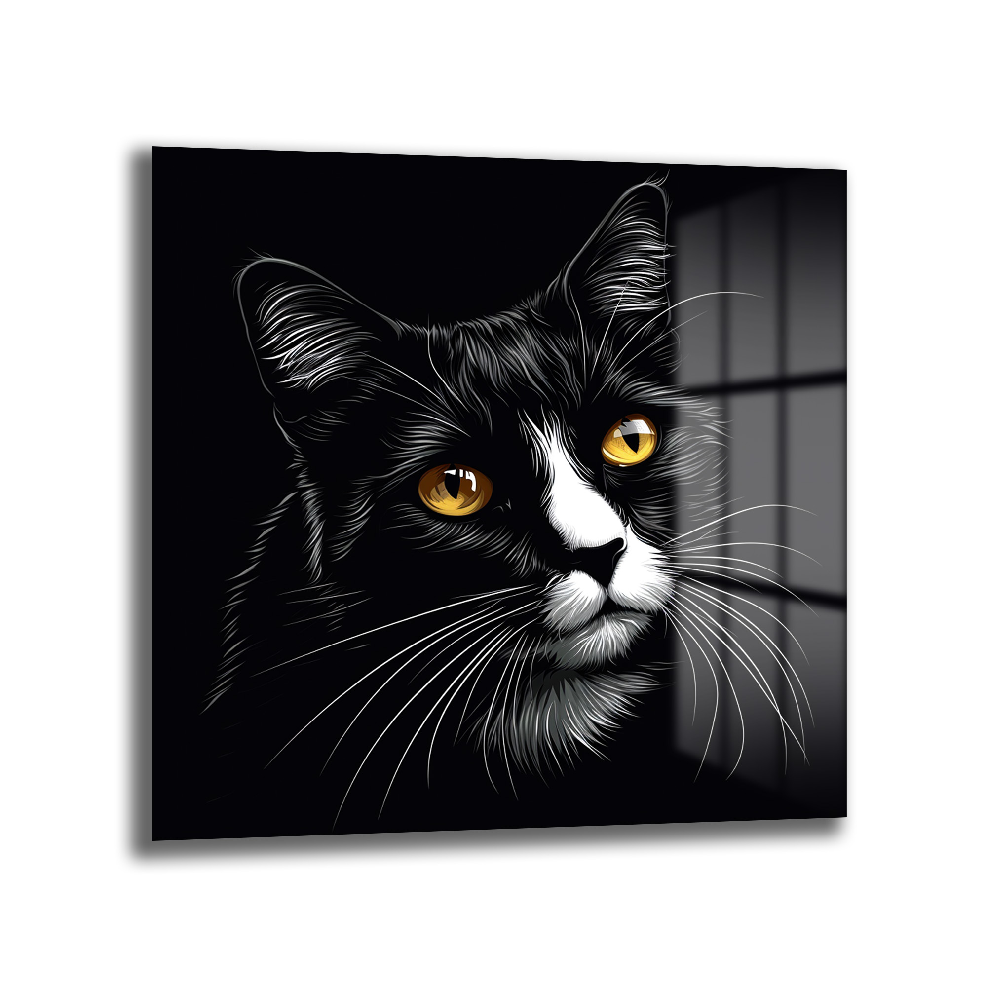 Gizemli Bakışlar: Siyah Kedi Cam Tablo - Glazella Gizemli Bakışlar: Siyah Kedi Cam Tablo - Glazella