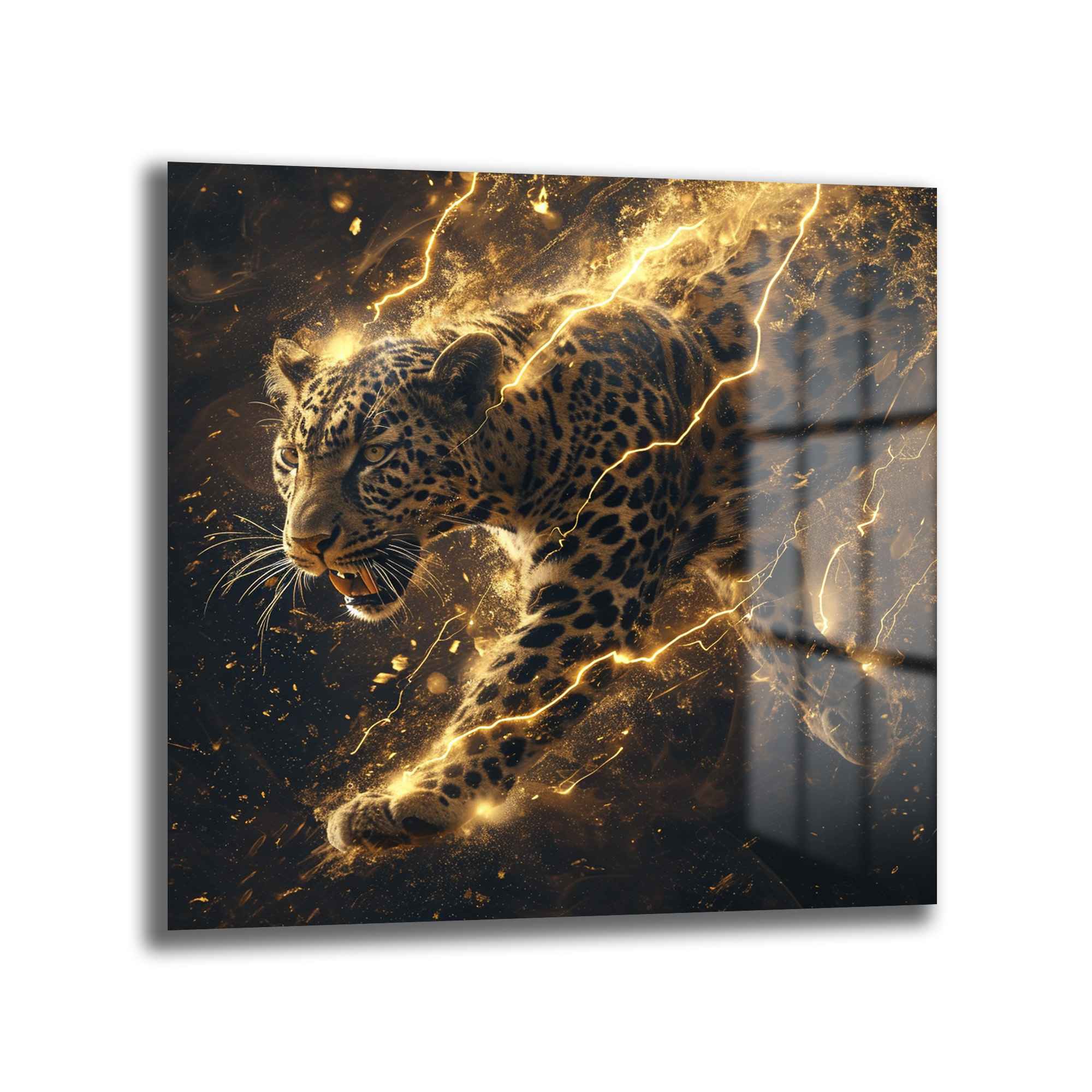 Enerji Dolu Leopar Cam Tablo | Modern Duvar Sanatı - Glazella Enerji Dolu Leopar Cam Tablo | Modern Duvar Sanatı - Glazella