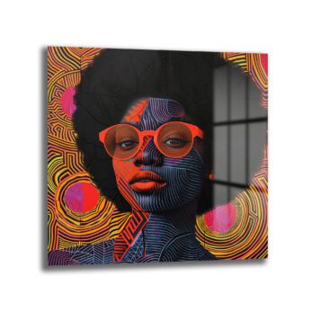 Vibrant Afro Stil Kadın Portresi Modern Cam Tablo - Glazella
