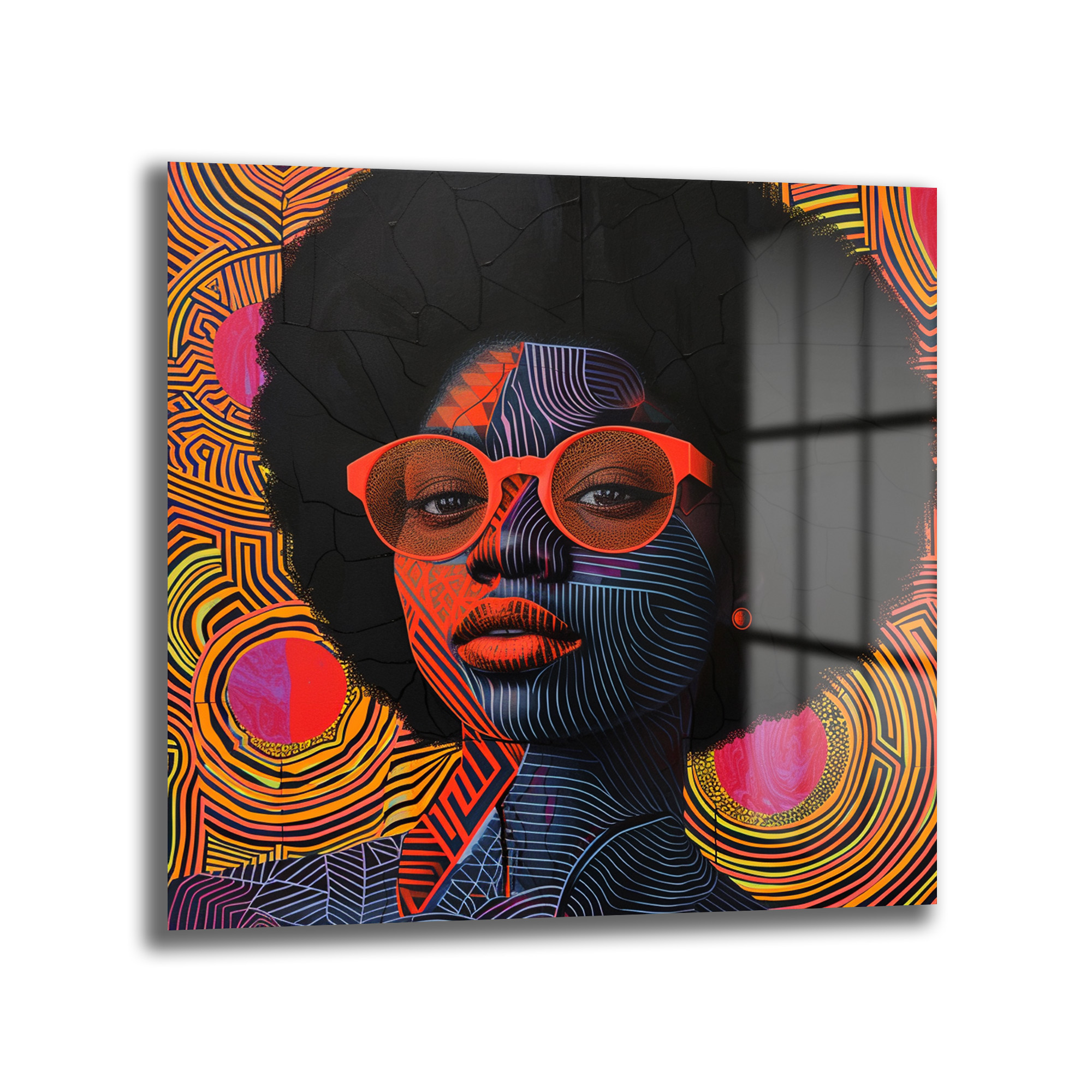 Vibrant Afro Stil Kadın Portresi Modern Cam Tablo - Glazella Vibrant Afro Stil Kadın Portresi Modern Cam Tablo - Glazella
