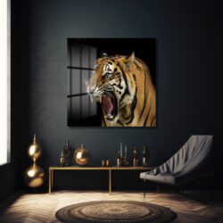 Vahşi Kaplan Kükremesi Modern Cam Tablo Duvar Dekoru Vahşi Kaplan Kükremesi Modern Cam Tablo Dekoratif Cam Tablo