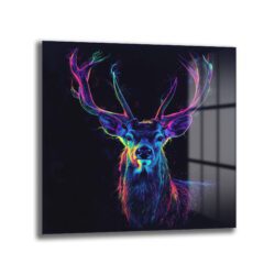 Neon Geyik Sanatı Cam Tablo - Modern ve Çarpıcı Duvar Dekoru - Glazella