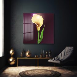 Işıltılı Sarı Calla Zambak Modern Cam Tablo Duvar Dekoru Işıltılı Sarı Calla Zambak Modern Cam Tablo Dekoratif Cam Tablo