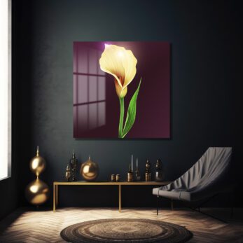 Işıltılı Sarı Calla Zambak Modern Cam Tablo - Glazella Işıltılı Sarı Calla Zambak Modern Cam Tablo - Glazella