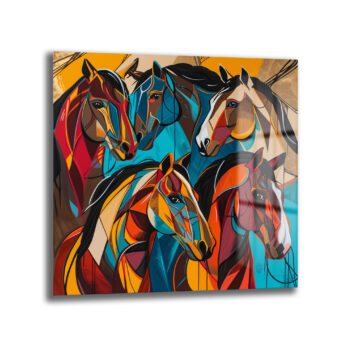 Dinamik Atlar Soyut Sanat Cam Tablo - Glazella