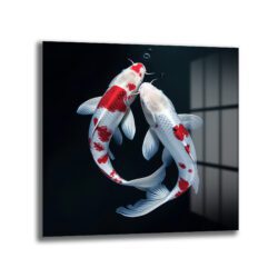 Uyum ve Zarafet: İki Koi Balığı Sanatsal Cam Tablo - Glazella
