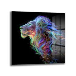 Majestik Neon Aslan Dijital Sanat Cam Tablo - Glazella Majestik Neon Aslan Dijital Sanat Cam Tablo - Glazella