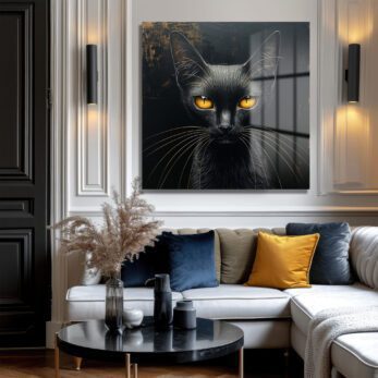 Gizemli Bakışlar: Siyah Kedi Temalı Modern Cam Tablo - Glazella Gizemli Bakışlar: Siyah Kedi Temalı Modern Cam Tablo - Glazella