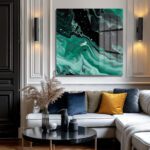 Zümrüt Akışkanlık Cam Tablo - Modern Sanat Duvar Dekoru Dekoratif Cam Tablo